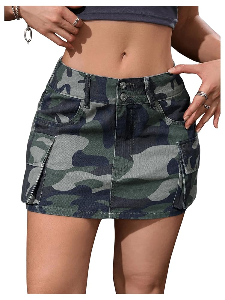 Amazon.com: Milumia Women's Denim Skirt Camo Print Low